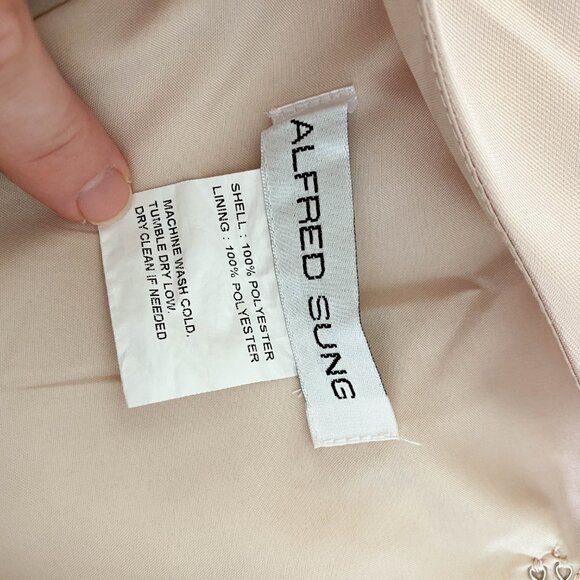 Alfred Sung Rose Gold One Shoulder Satin Gown Champagne Size 4 - Picture 11 of 12